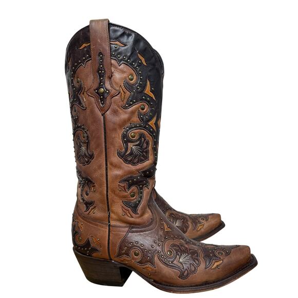 Lucchese M5015 Women’s Fiona Scarlette Cafe Brown Calf Stud Cowboy Western boots - Picture 2 of 13